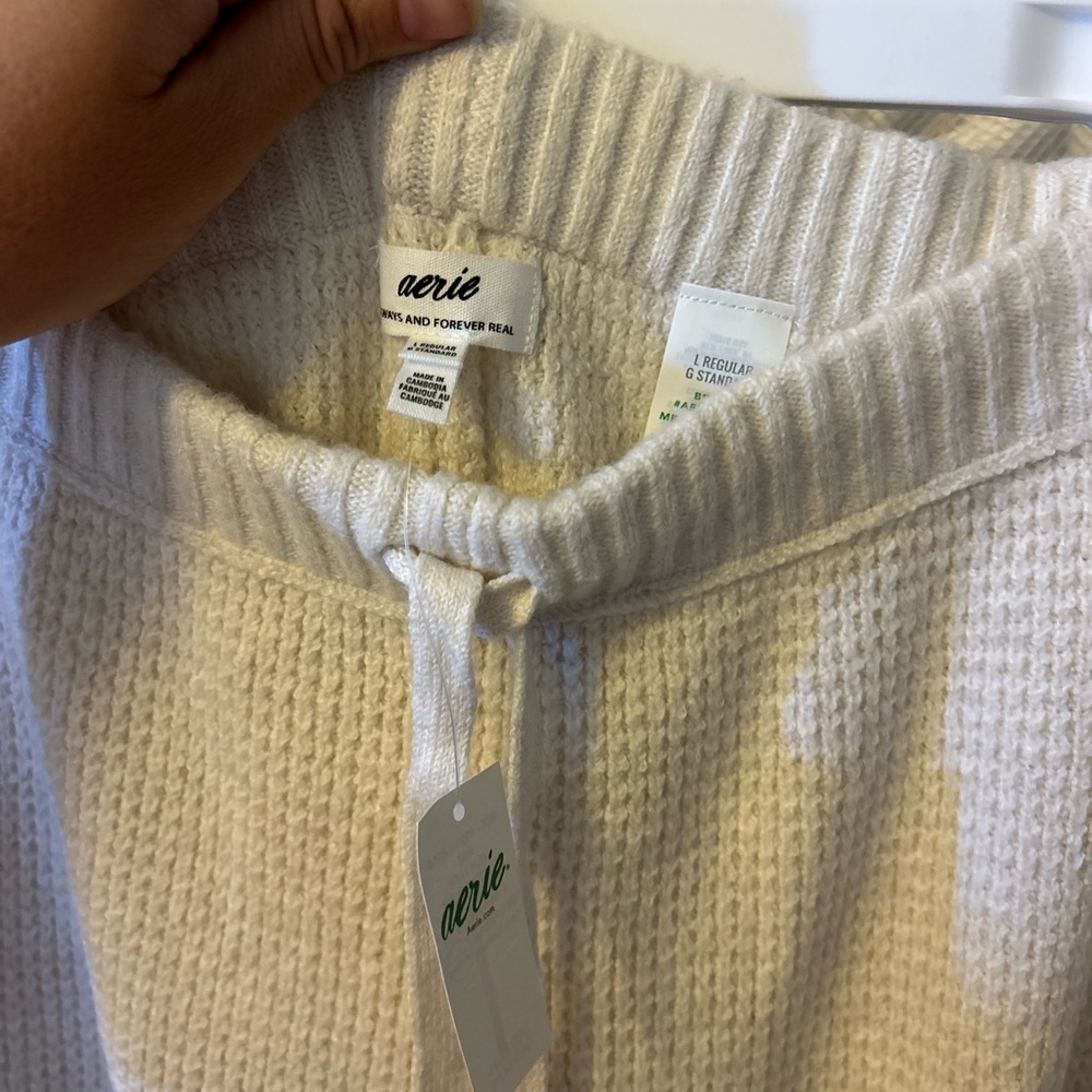 Aerie Cream Knit Drawstring Jogger Pants - Picture 3 of 5
